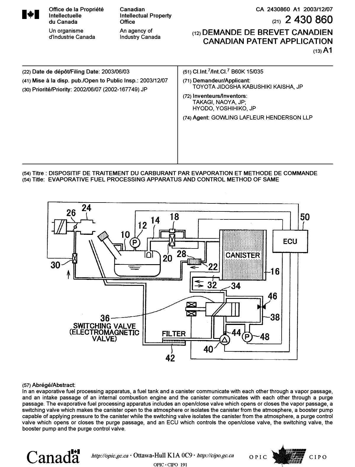 Document de brevet canadien 2430860. Page couverture 20031112. Image 1 de 1