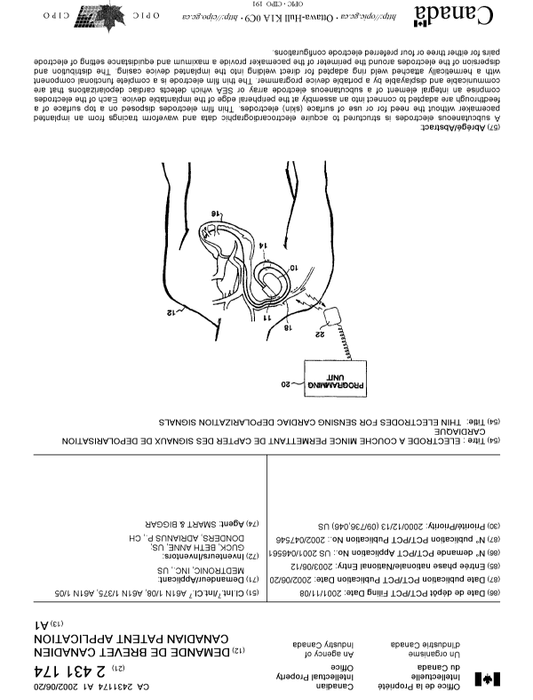 Canadian Patent Document 2431174. Cover Page 20030808. Image 1 of 1