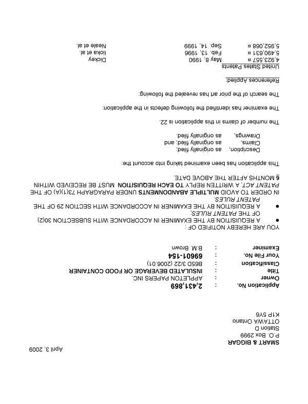Canadian Patent Document 2431869. Prosecution-Amendment 20081203. Image 1 of 3