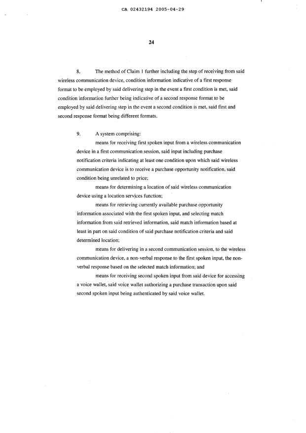 Document de brevet canadien 2432194. Poursuite-Amendment 20050429. Image 5 de 5