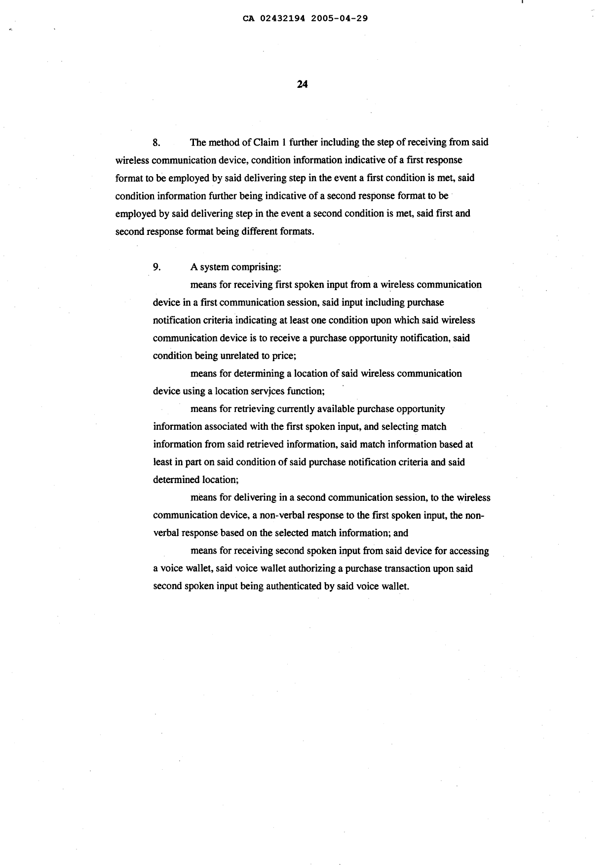 Canadian Patent Document 2432194. Prosecution-Amendment 20050429. Image 5 of 5