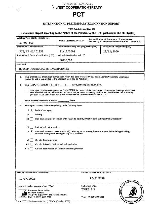 Document de brevet canadien 2432322. PCT 20021219. Image 2 de 6