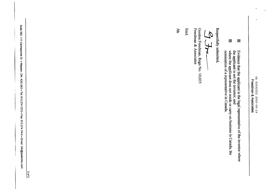 Document de brevet canadien 2432322. Cession 20030619. Image 2 de 15