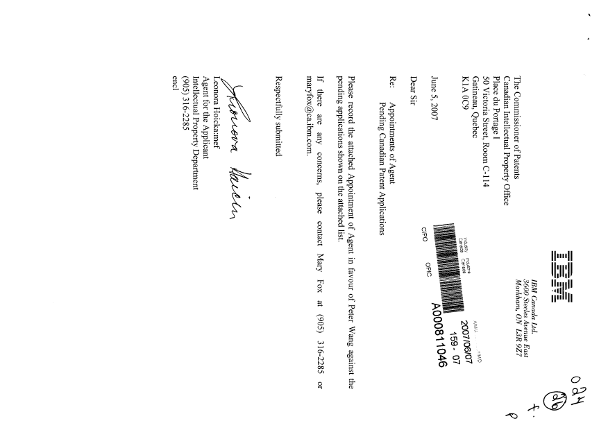 Canadian Patent Document 2432483. Correspondence 20070607. Image 1 of 3