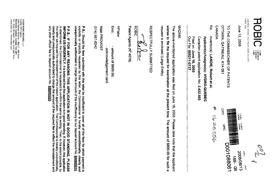 Canadian Patent Document 2432502. Prosecution-Amendment 20071213. Image 1 of 1