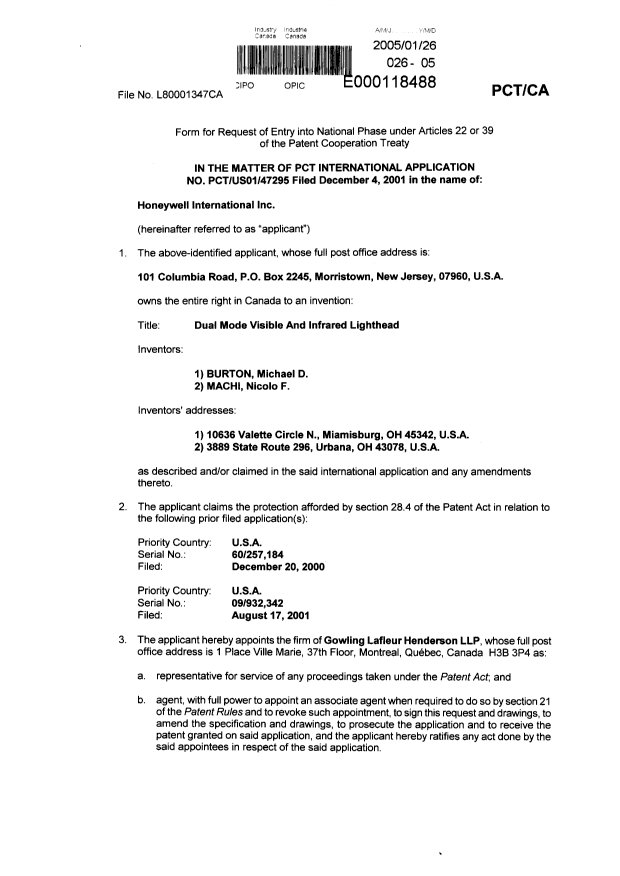 Document de brevet canadien 2432647. Cession 20030620. Image 2 de 5