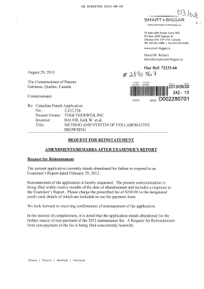 Canadian Patent Document 2432726. Prosecution-Amendment 20130829. Image 1 of 14