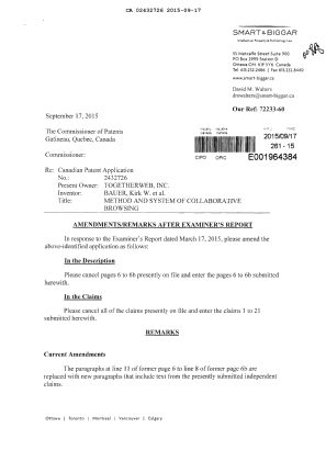 Canadian Patent Document 2432726. Amendment 20150917. Image 1 of 13