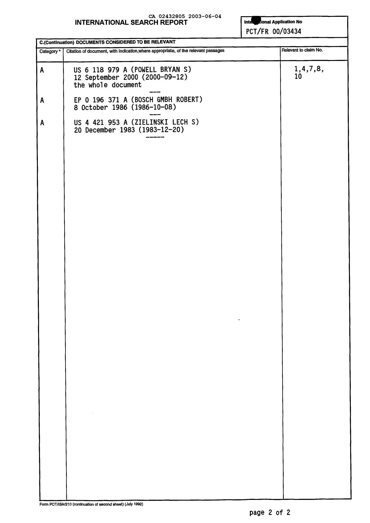 Document de brevet canadien 2432805. PCT 20030604. Image 2 de 8