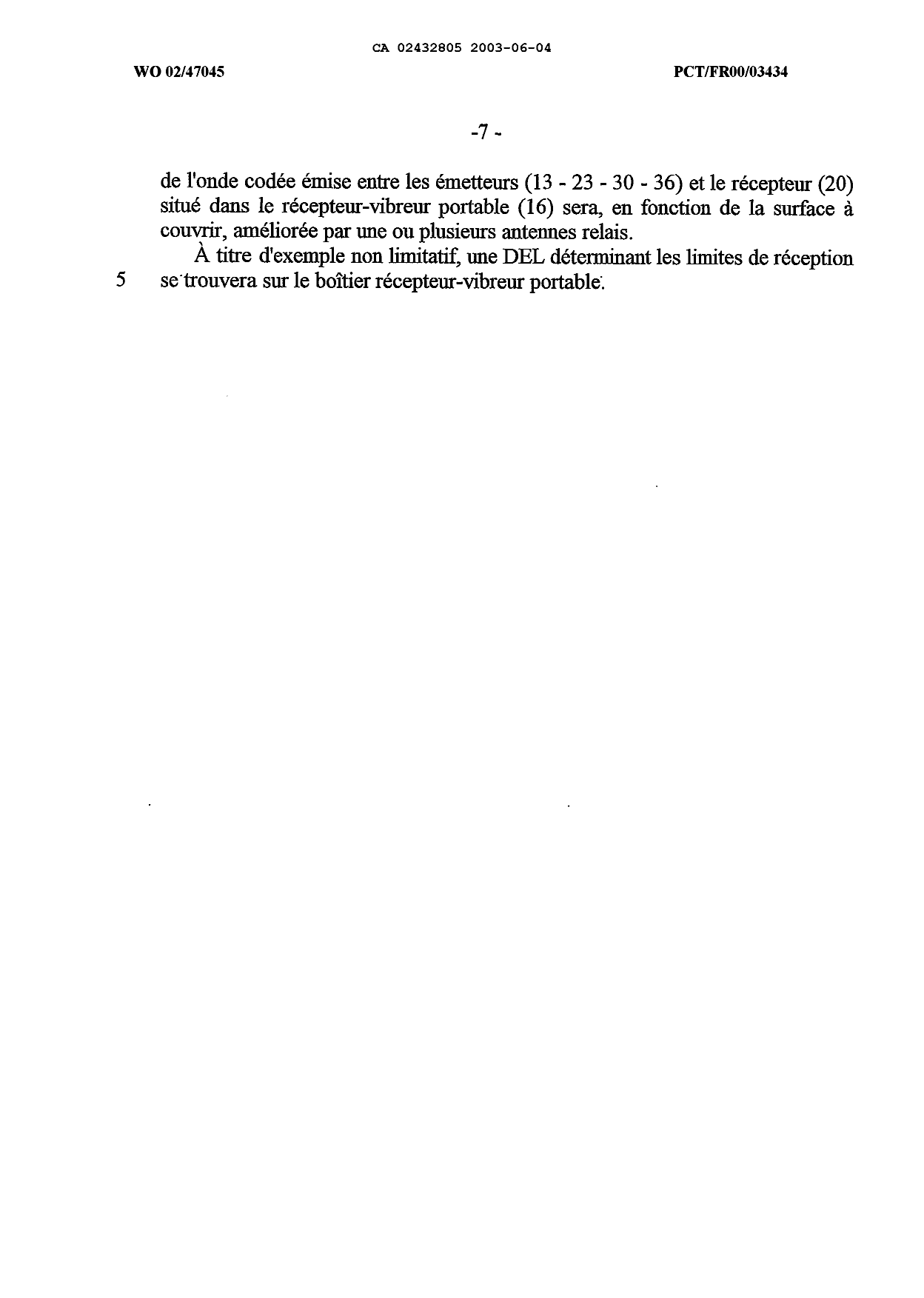 Document de brevet canadien 2432805. Description 20030604. Image 7 de 7