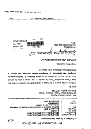 Canadian Patent Document 2432805. Correspondence 20031204. Image 1 of 2