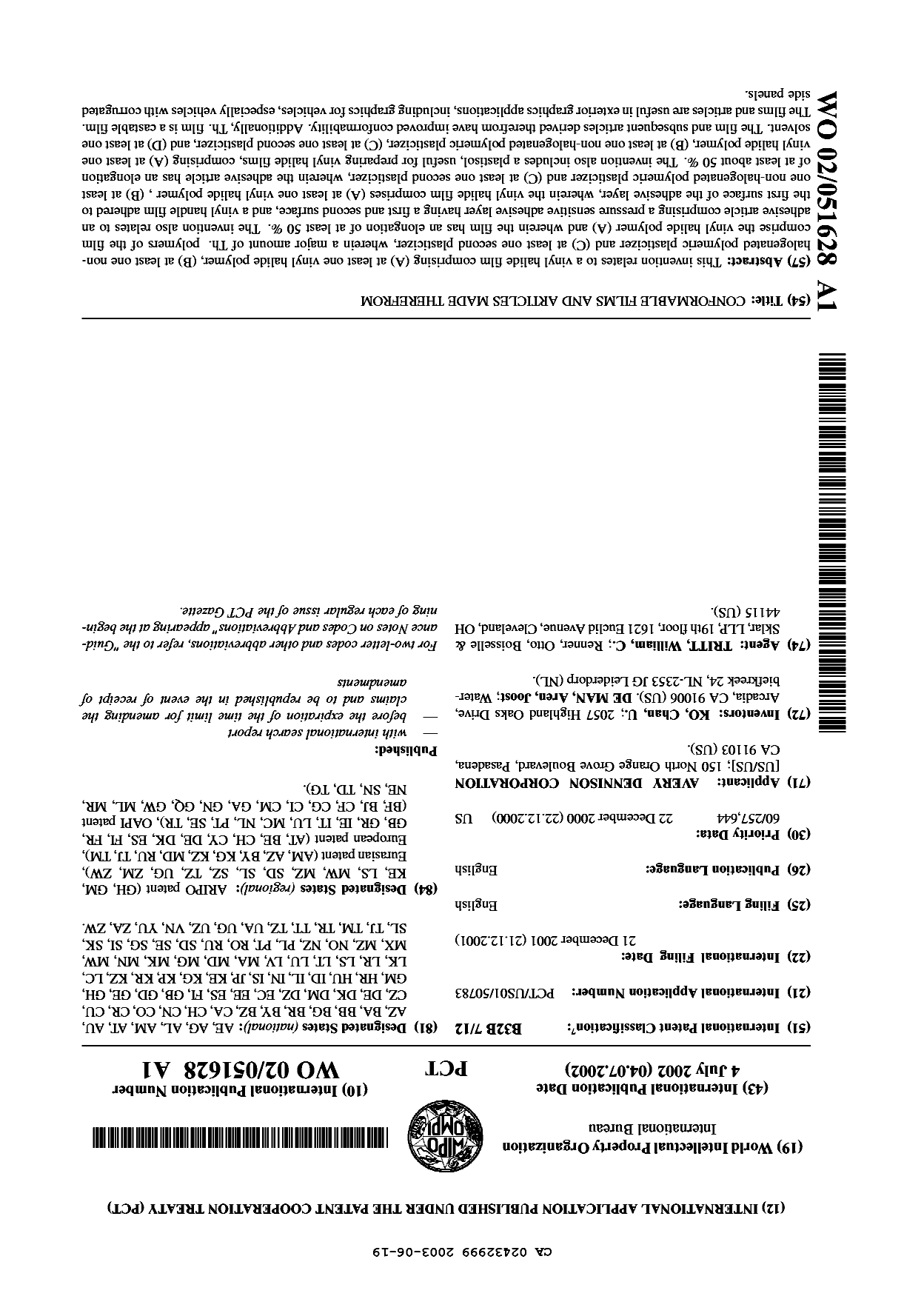 Document de brevet canadien 2432999. Abrégé 20021219. Image 1 de 1
