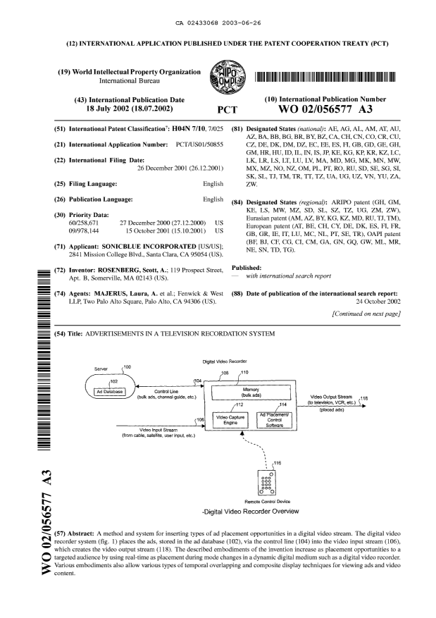 Document de brevet canadien 2433068. Abrégé 20030626. Image 1 de 2