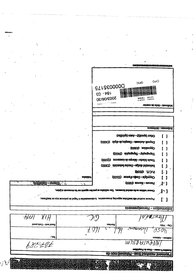Document de brevet canadien 2433184. Cession 20030630. Image 1 de 2