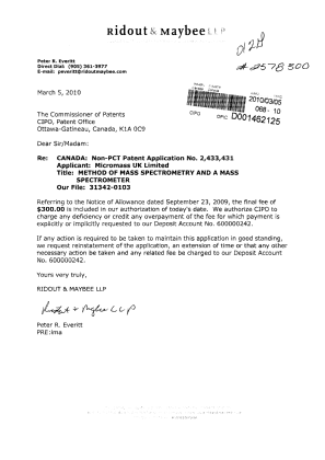 Canadian Patent Document 2433431. Correspondence 20100305. Image 1 of 1
