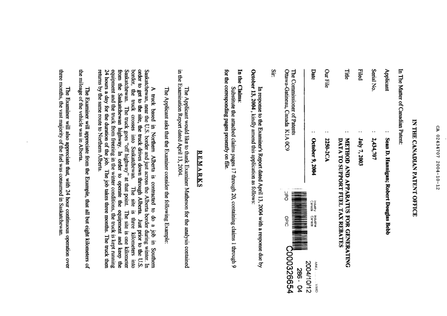 Canadian Patent Document 2434707. Prosecution-Amendment 20041012. Image 2 of 9