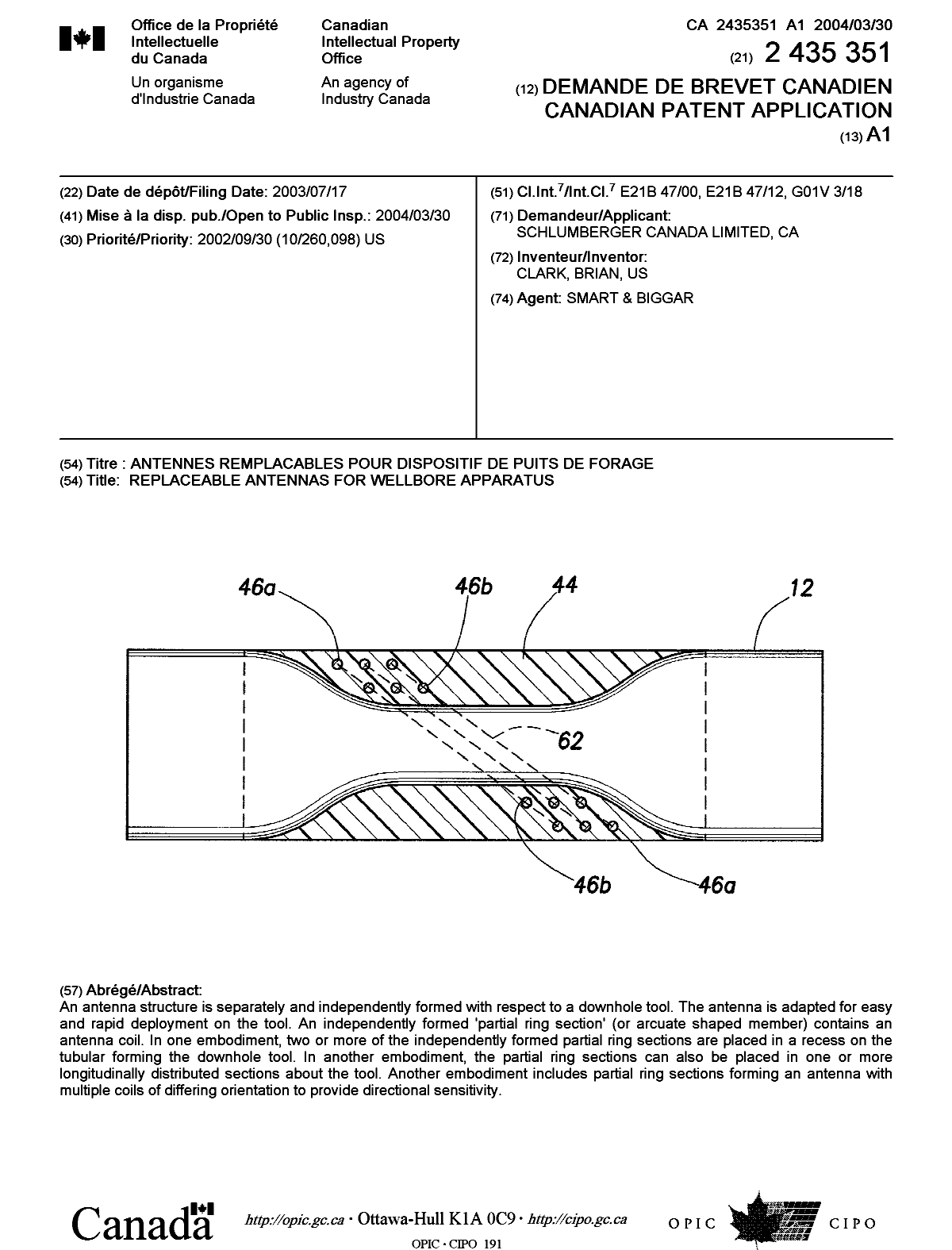 Document de brevet canadien 2435351. Page couverture 20040303. Image 1 de 1