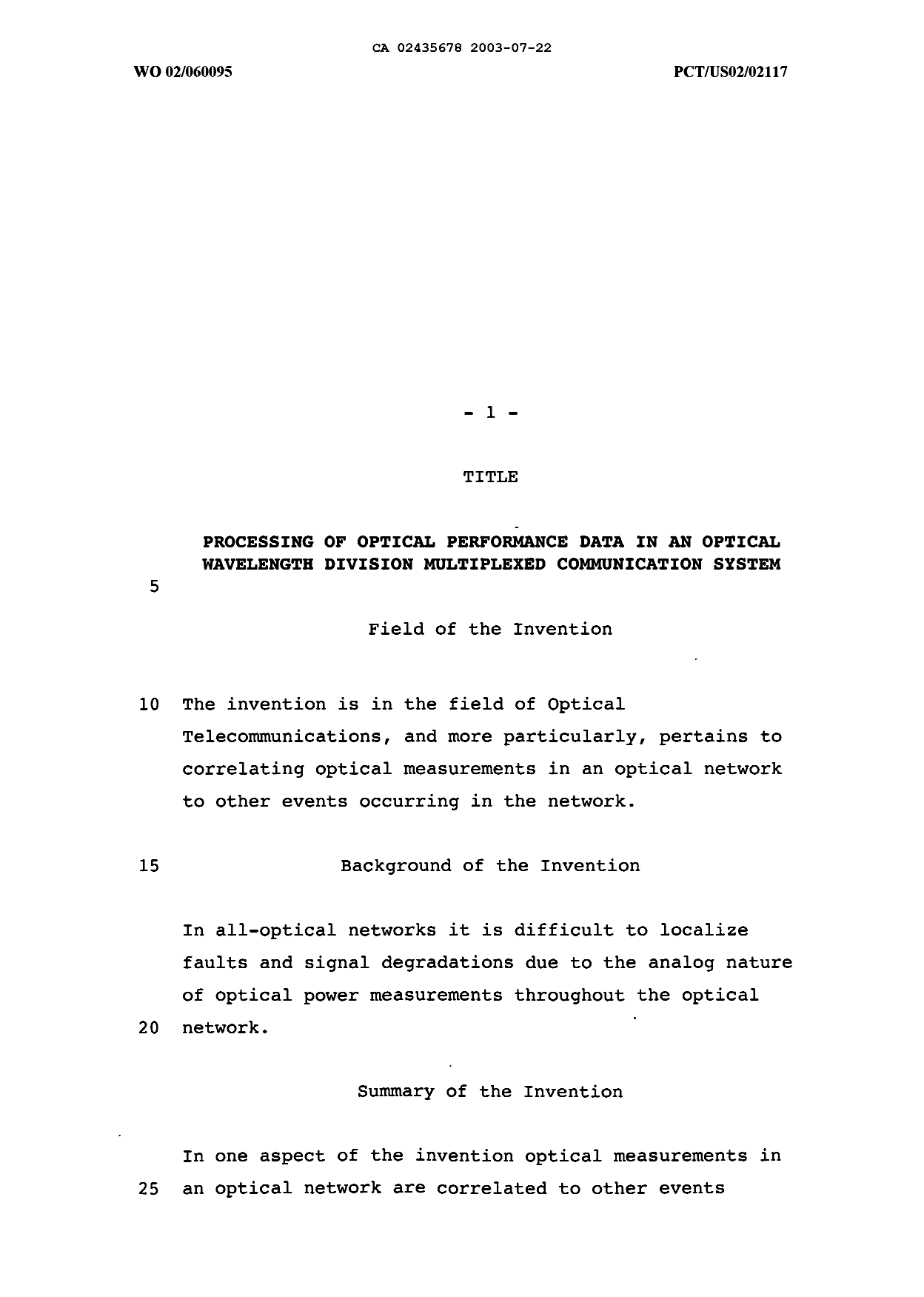 Document de brevet canadien 2435678. Description 20030722. Image 1 de 14