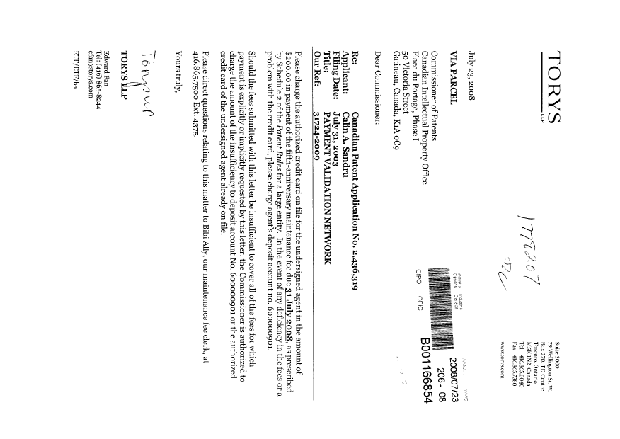 Document de brevet canadien 2436319. Taxes 20080723. Image 1 de 1