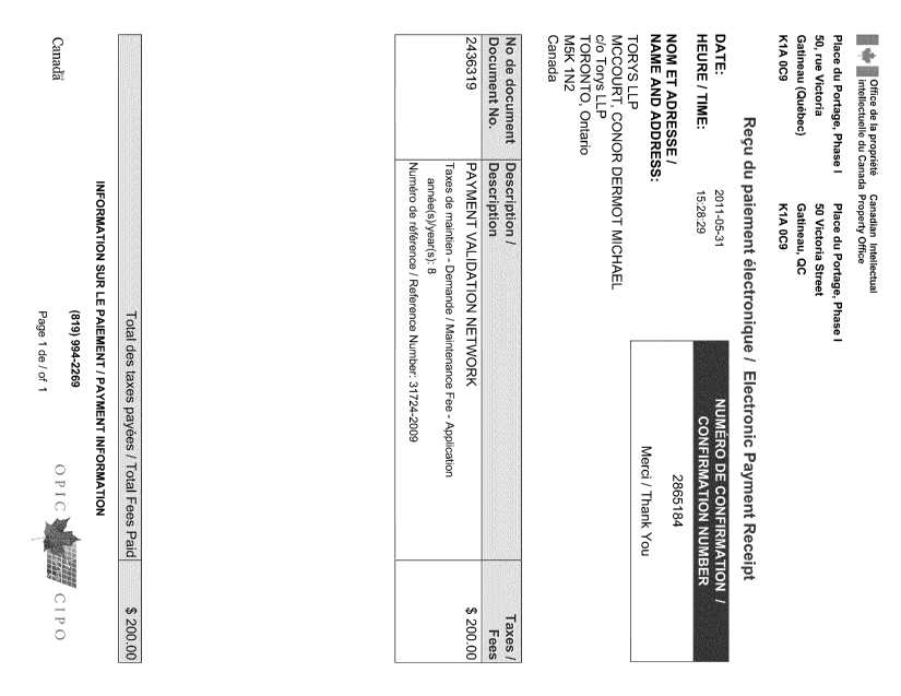 Document de brevet canadien 2436319. Taxes 20110531. Image 1 de 1