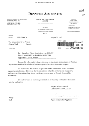 Document de brevet canadien 2436319. Correspondance 20120822. Image 1 de 2