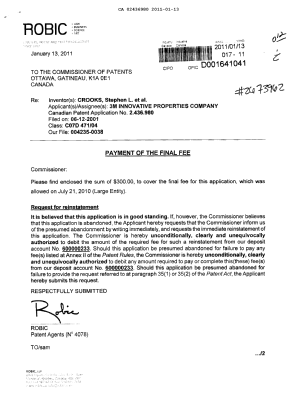 Canadian Patent Document 2436980. Correspondence 20101213. Image 1 of 2