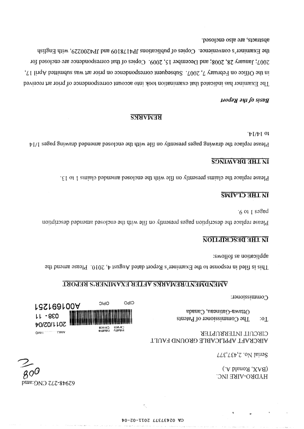 Canadian Patent Document 2437377. Prosecution-Amendment 20110204. Image 1 of 34
