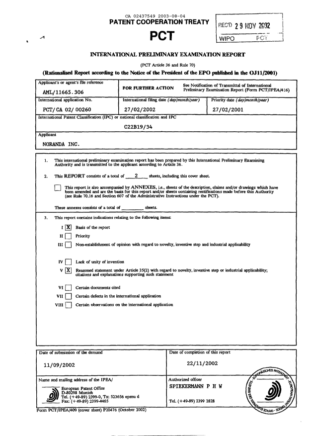 Document de brevet canadien 2437549. PCT 20030804. Image 2 de 6