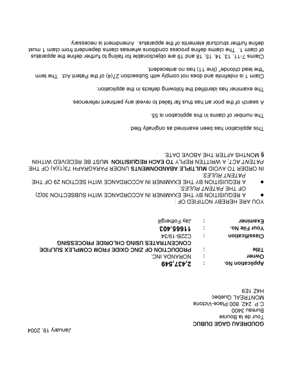 Canadian Patent Document 2437549. Prosecution-Amendment 20040119. Image 1 of 3