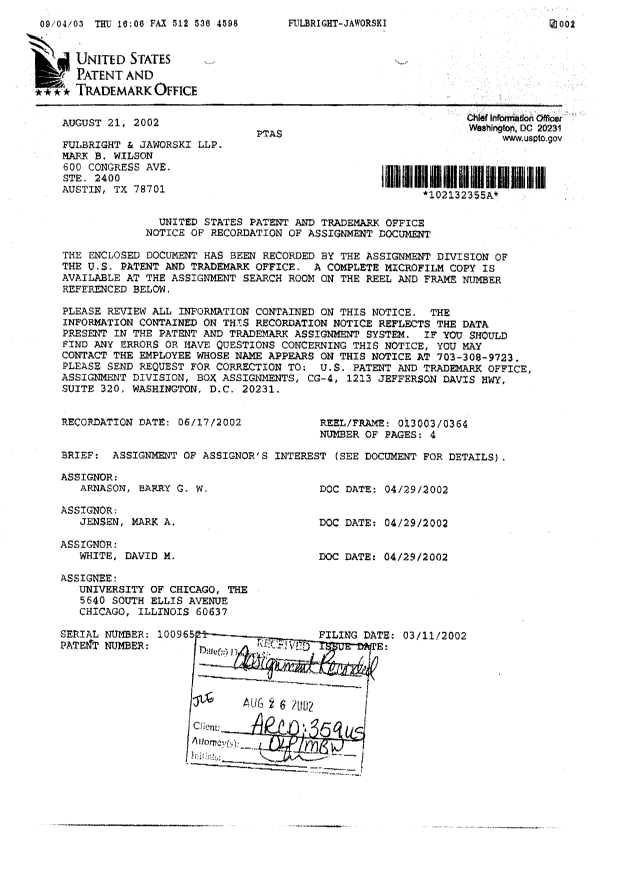 Document de brevet canadien 2437958. Cession 20031204. Image 2 de 7