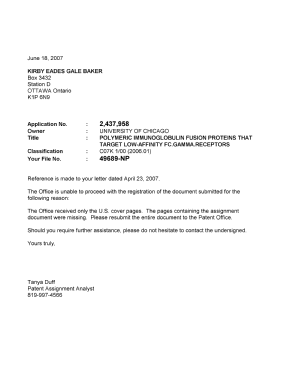 Document de brevet canadien 2437958. Correspondance 20070618. Image 1 de 1