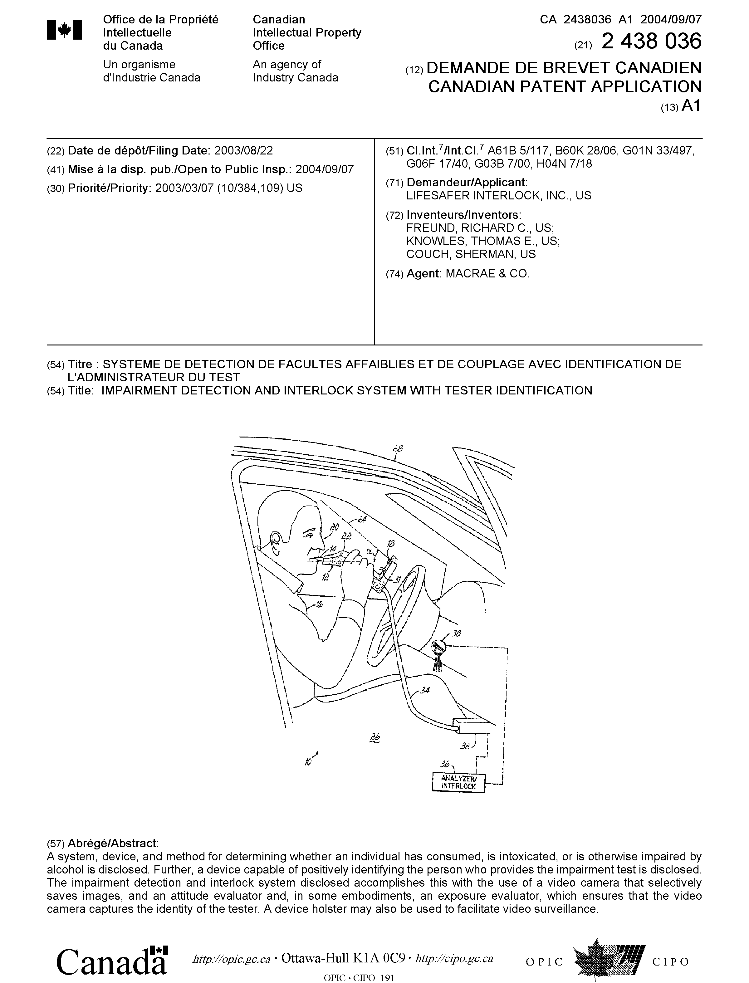 Document de brevet canadien 2438036. Page couverture 20040817. Image 1 de 1