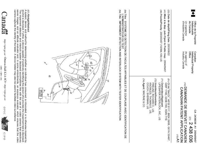 Canadian Patent Document 2438036. Cover Page 20040817. Image 1 of 1