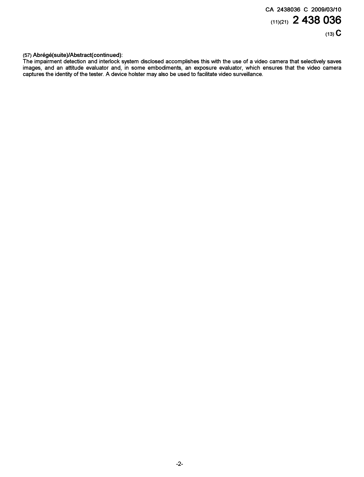Document de brevet canadien 2438036. Page couverture 20081217. Image 2 de 2