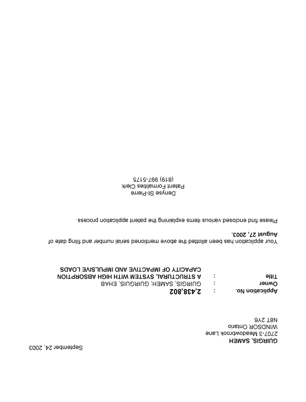 Canadian Patent Document 2438802. Correspondence 20030923. Image 1 of 1
