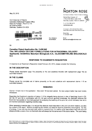 Document de brevet canadien 2438942. Poursuite-Amendment 20120523. Image 1 de 11