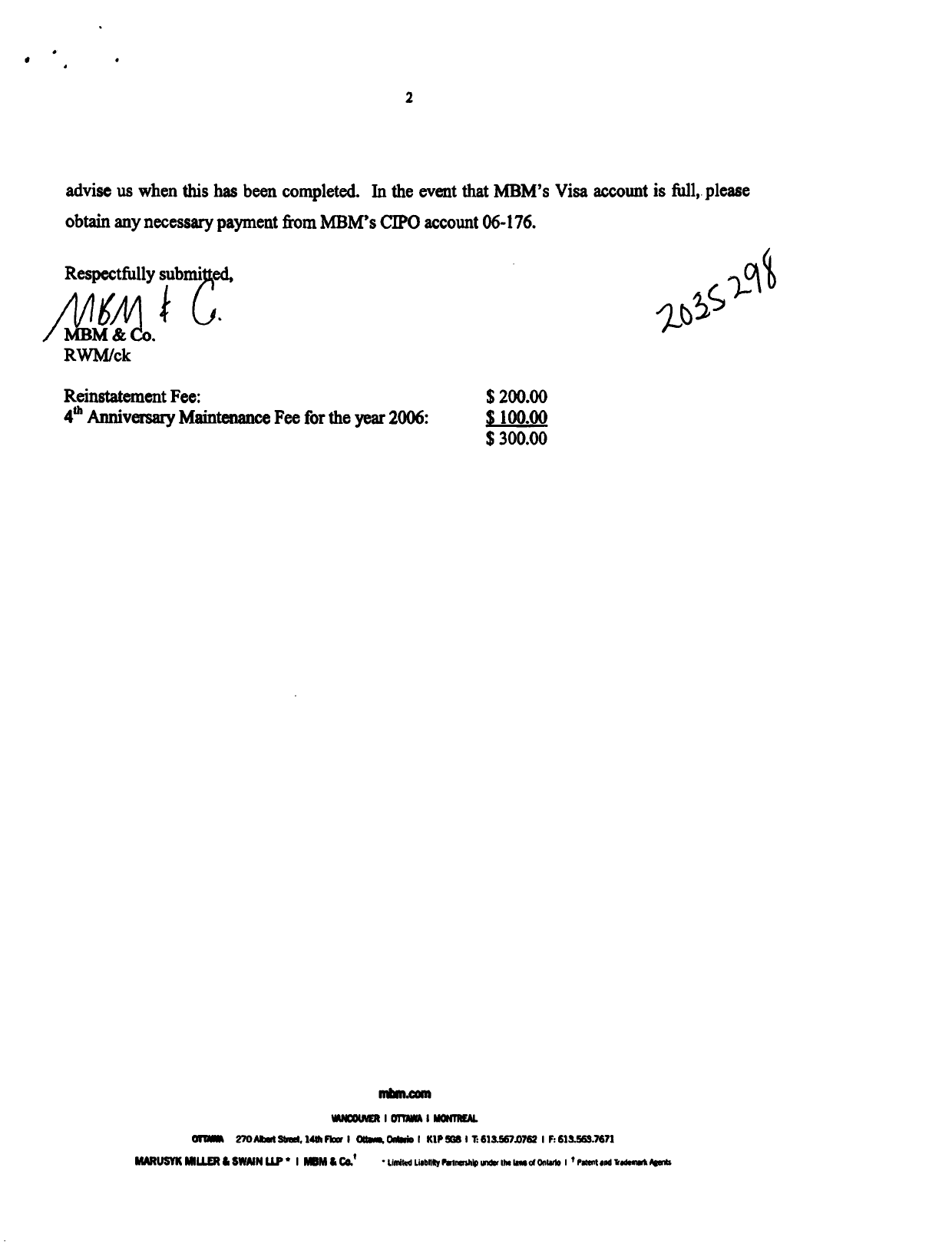 Document de brevet canadien 2439260. Taxes 20051218. Image 2 de 3