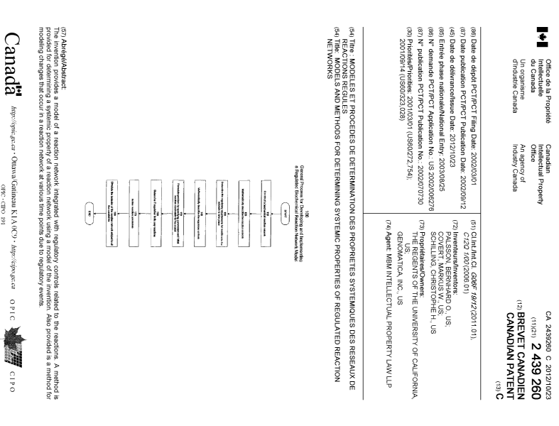 Canadian Patent Document 2439260. Cover Page 20111227. Image 1 of 1