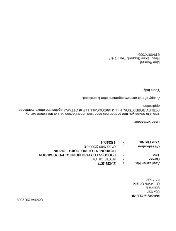 Canadian Patent Document 2439577. Prosecution-Amendment 20091029. Image 1 of 2