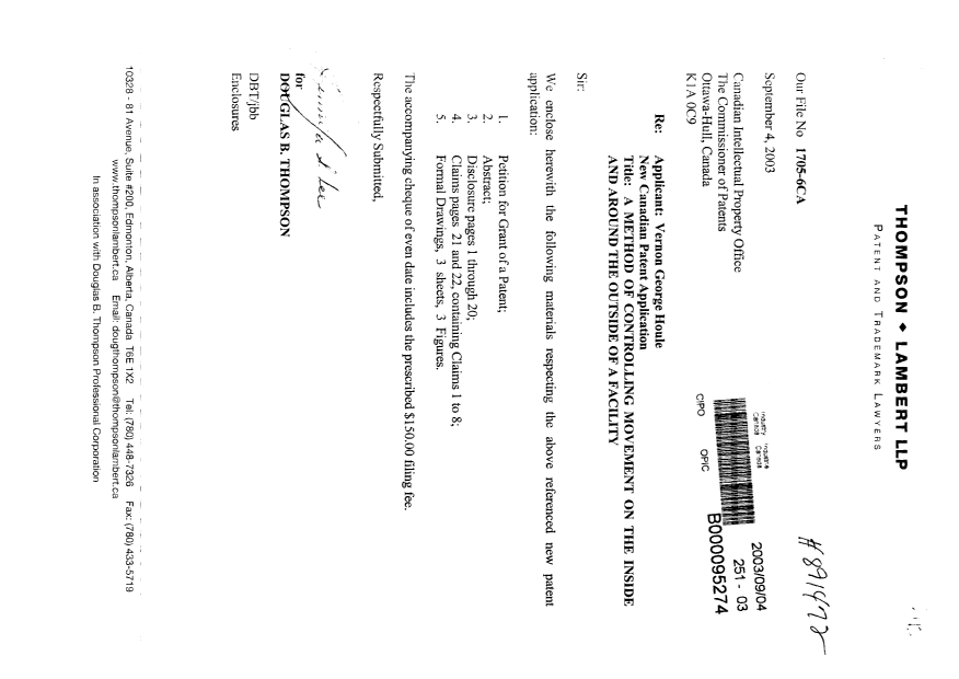 Document de brevet canadien 2439722. Cession 20030904. Image 1 de 2