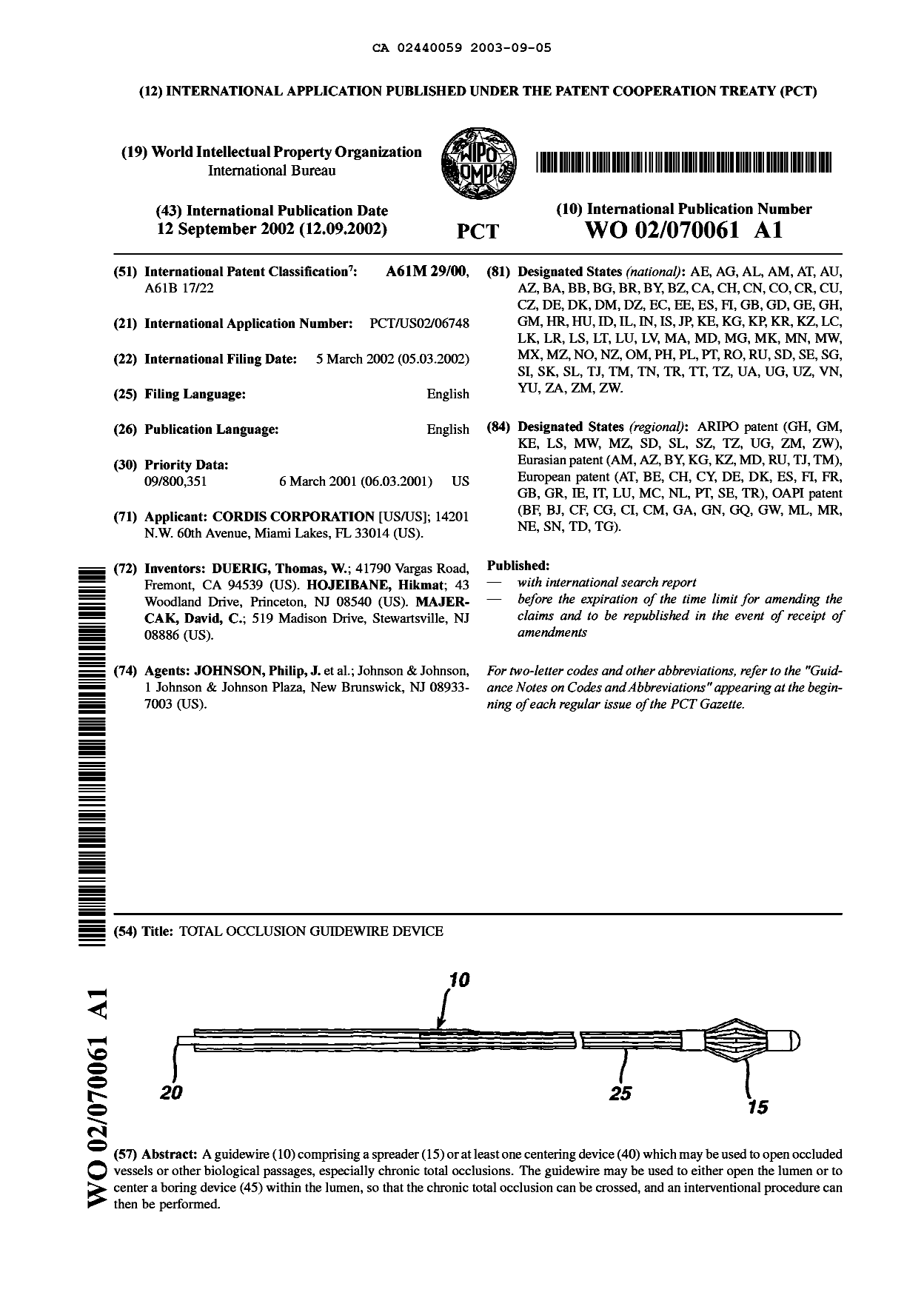 Document de brevet canadien 2440059. Abrégé 20030905. Image 1 de 1