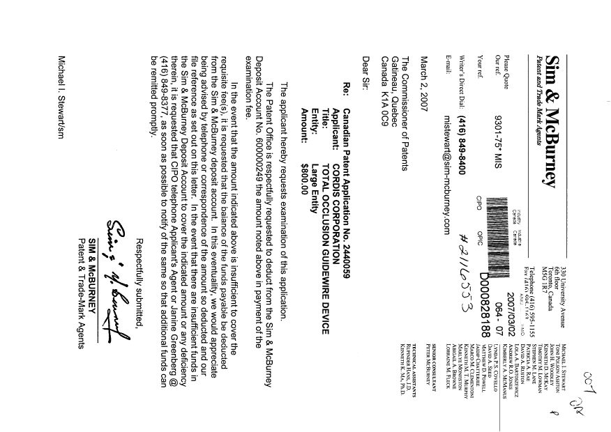Document de brevet canadien 2440059. Poursuite-Amendment 20070302. Image 1 de 1