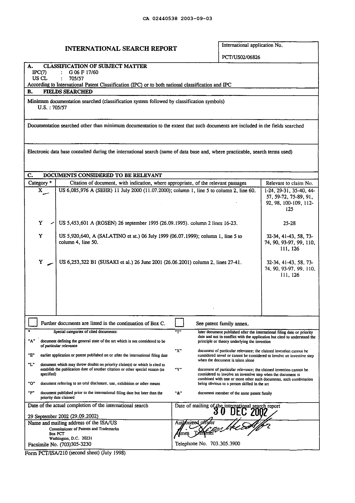 Document de brevet canadien 2440538. PCT 20030903. Image 5 de 5