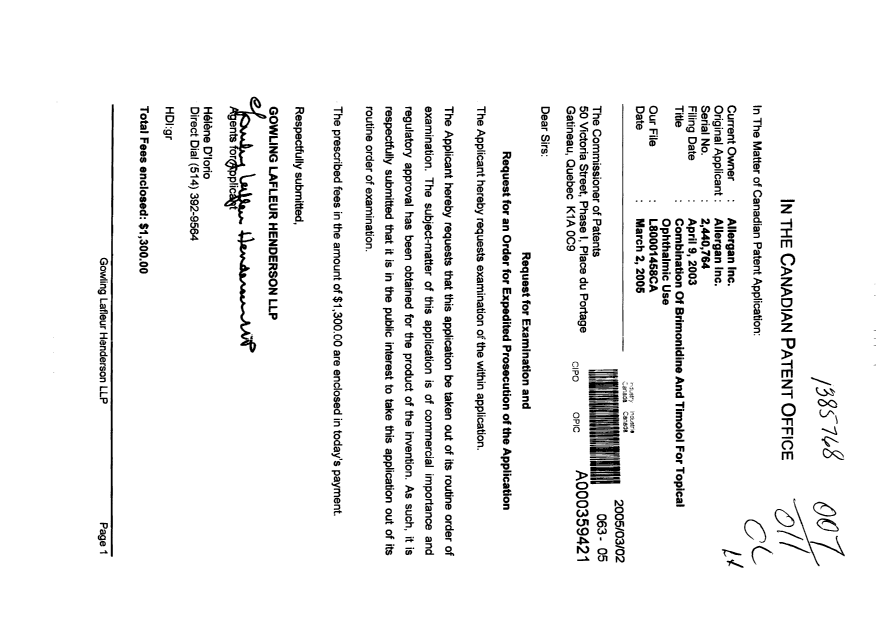 Canadian Patent Document 2440764. Prosecution-Amendment 20050302. Image 1 of 1