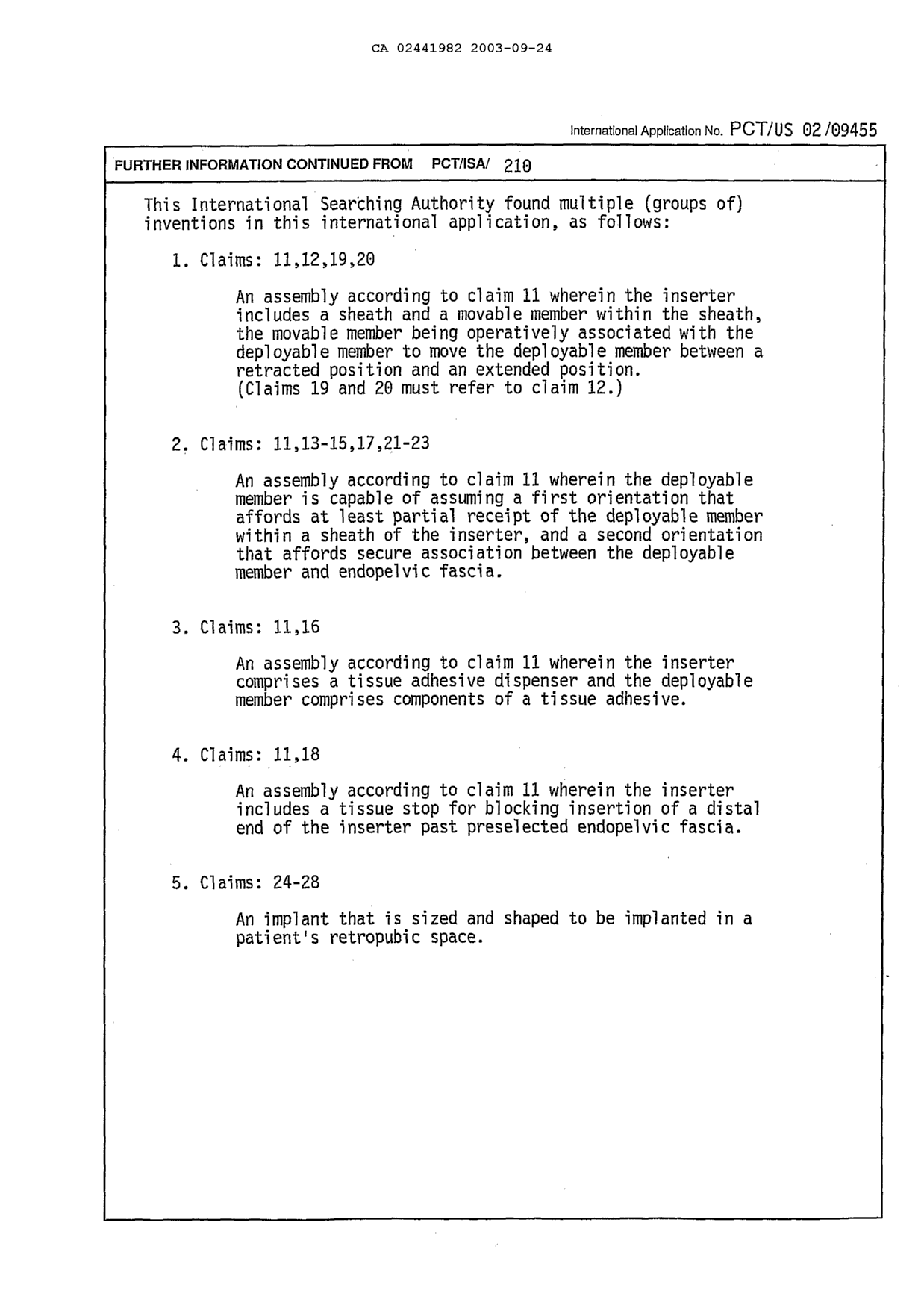 Document de brevet canadien 2441982. PCT 20021224. Image 12 de 13