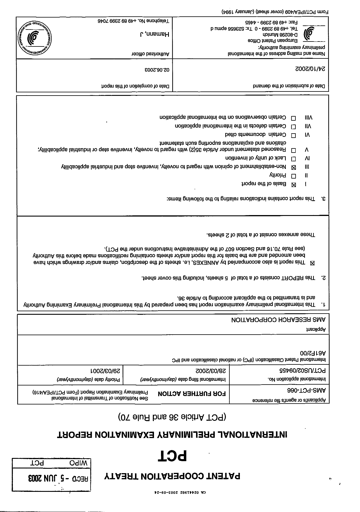 Document de brevet canadien 2441982. PCT 20021224. Image 1 de 7