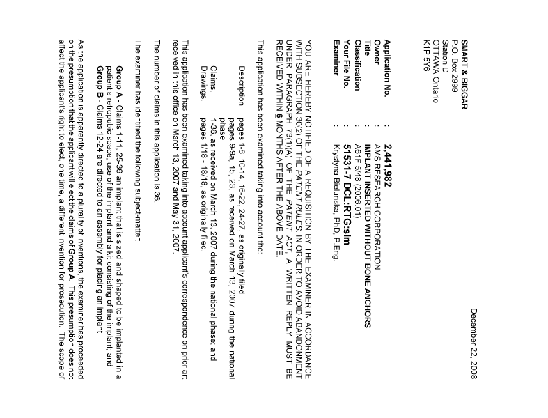 Document de brevet canadien 2441982. Poursuite-Amendment 20081222. Image 1 de 3
