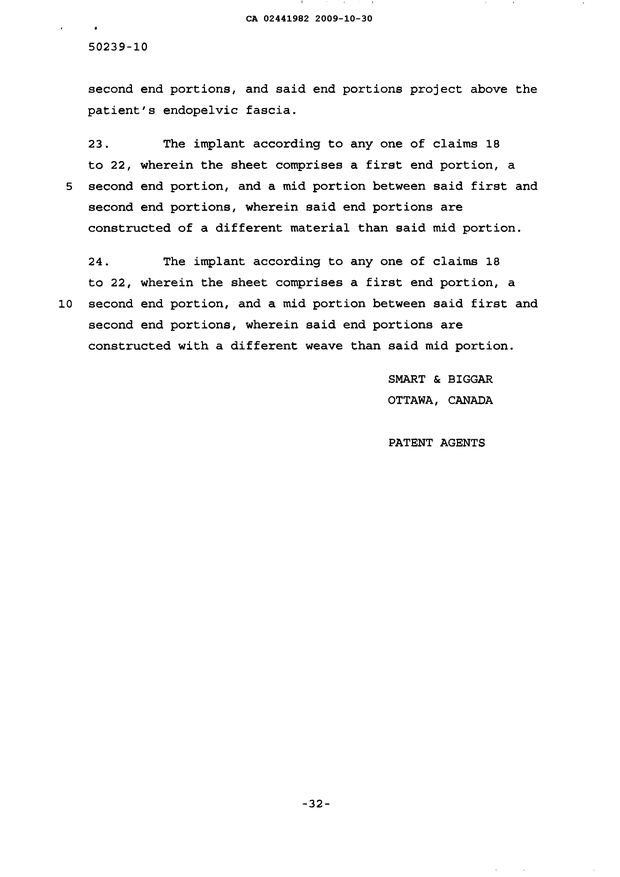 Document de brevet canadien 2441982. Revendications 20081230. Image 5 de 5