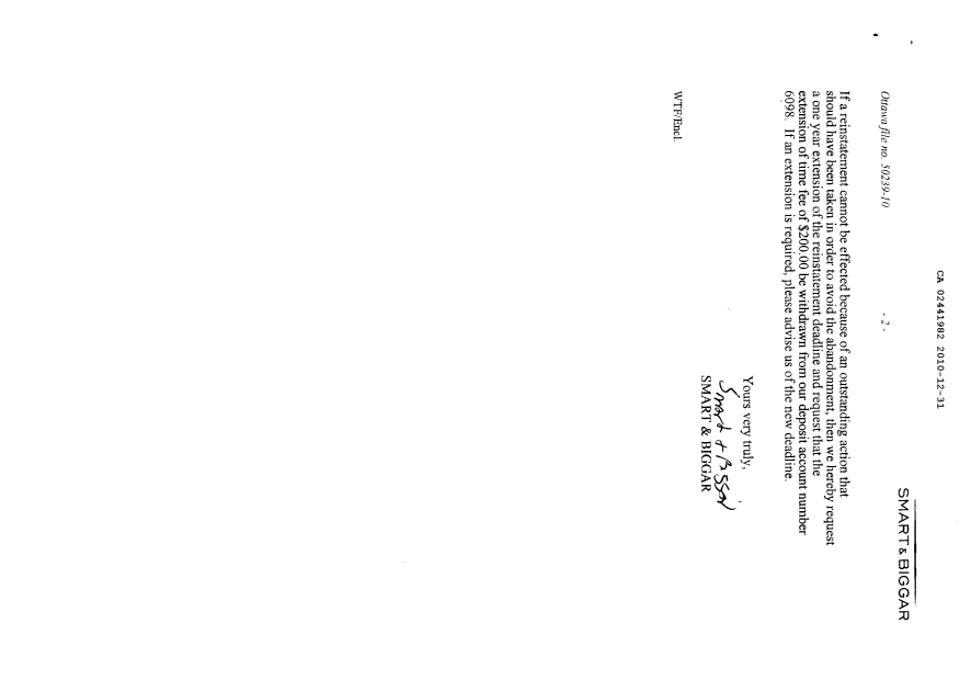 Canadian Patent Document 2441982. Correspondence 20091231. Image 2 of 2