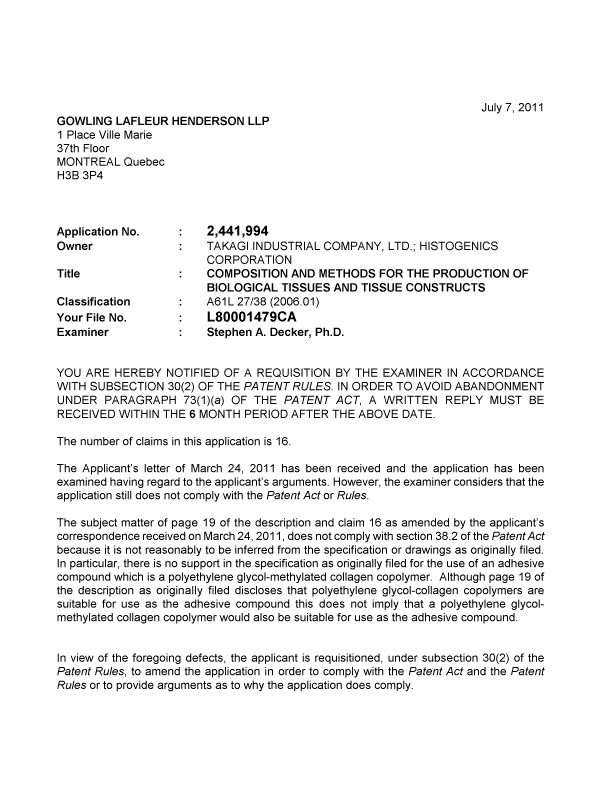 Document de brevet canadien 2441994. Poursuite-Amendment 20110707. Image 1 de 2